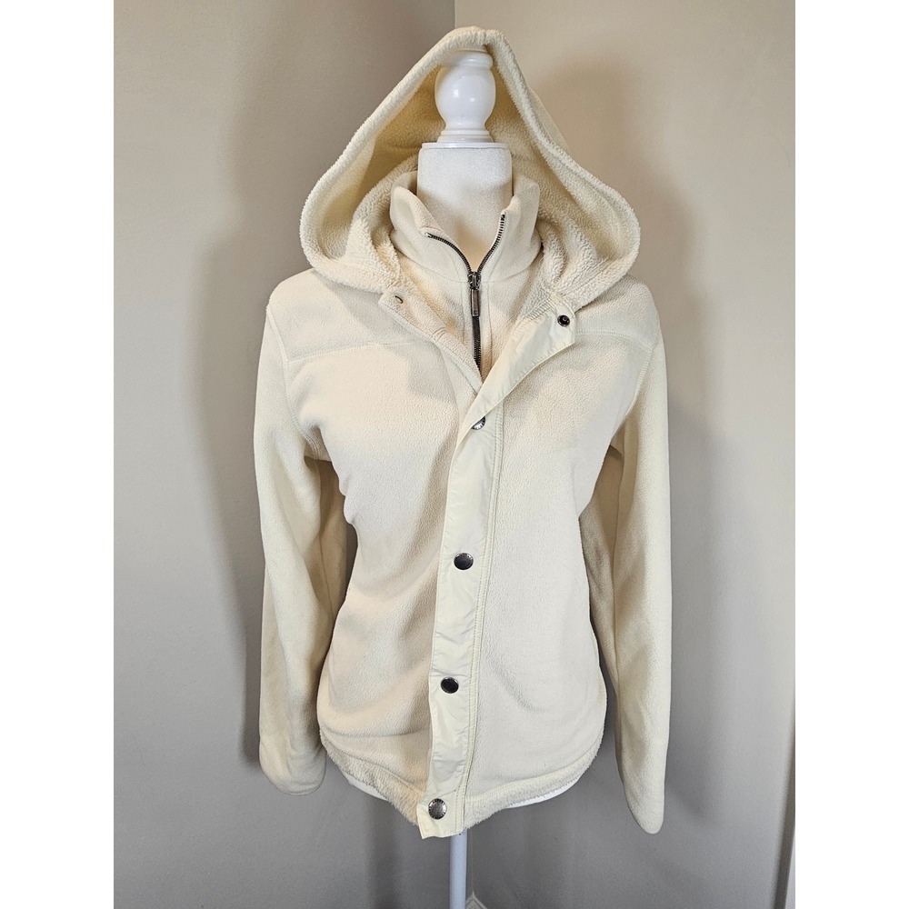 Lauren Ralph Lauren Cream Fleece Hooded Jacket Womens Large Full Zip Snap Front